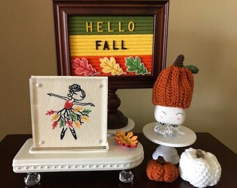 Fall Ballerina Embroidered Panel for Nora Fleming butter dish and/or magnetic frame