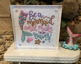 Embroidered Mermaid panel for Nora Fleming butter dish and/or magnetic frame.