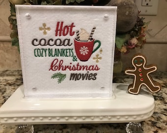 Christmas Hot Cocoa Embroidered Panel for Nora Fleming butter dish and/or magnetic frame