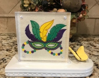 Mardi Gras Embroidered Panel for Nora Fleming butter dish and/or magnetic frame