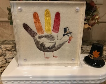 Turkey Embroidered Panel for Nora Fleming butter dish and/or magnetic frame