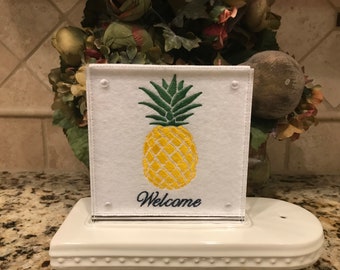 Pineapple Embroidered Panel for Nora Fleming butter dish and/or magnetic frame