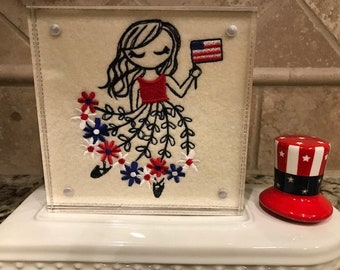 Patriotic Embroidered Panel for Nora Fleming butter dish and/or magnetic frame