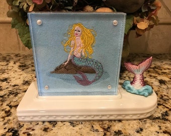 Mermaid Embroidered Panel for Nora Fleming butter dish and/or magnetic frame