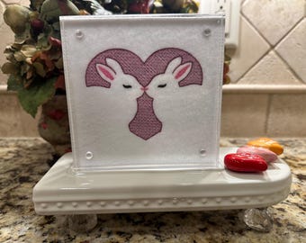 Valentine's Day Embroidered Panel for Nora Fleming butter dish and/or magnetic frame