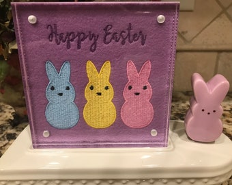 Easter Bunnies Embroidered Panel for Nora Fleming butter dish and/or magnetic frame