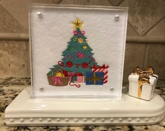 Christmas Tree Embroidered Panel for Nora Fleming butter dish and/or magnetic frame