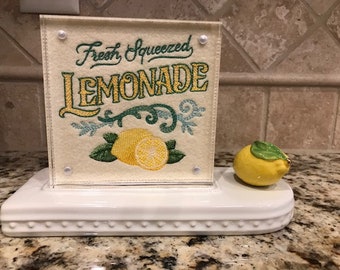 Lemonade Embroidered Panel for Nora Fleming butter dish and/or magnetic frame