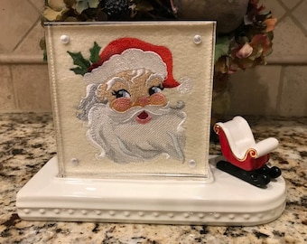 Santa Embroidered Panel for Nora Fleming butter dish and/or magnetic frame