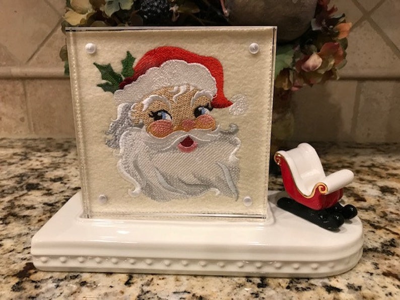 Santa Embroidered Panel for Nora Fleming Butter Dish And/or Etsy
