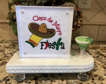 Embroidered Cinco de Mayo panel for Nora Fleming butter dish and/or magnetic frame.