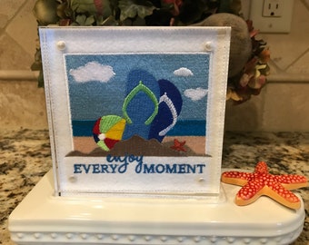 Embroidered Summer Beach Flip Flops panel for Nora Fleming butter dish and/or magnetic frame.