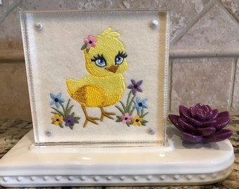 Baby Chick Embroidered Panel for Nora Fleming butter dish and/or magnetic frame