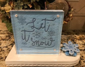 Snowflake Let It Snow Embroidered Panel for Nora Fleming butter dish and/or magnetic frame