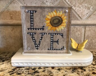 Sunflower Embroidered Panel for Nora Fleming butter dish and/or magnetic frame