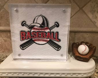 Baseball Embroidered Panel for Nora Fleming butter dish and/or magnetic frame