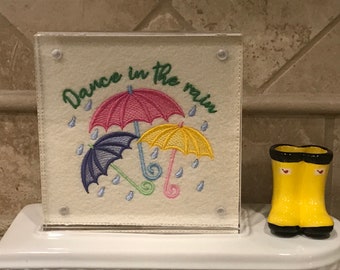 Dance in the Rain Embroidered Panel for Nora Fleming butter dish and/or magnetic frame