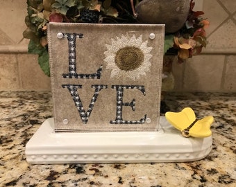 Sunflower Embroidered Panel for Nora Fleming butter dish and/or magnetic frame