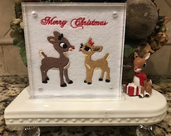 Reindeer Embroidered Panel for Nora Fleming butter dish and/or magnetic frame