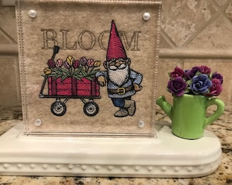 Gnome Embroidered Panel for Nora Fleming butter dish and/or magnetic frame
