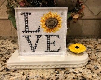 Sunflower Embroidered Panel for Nora Fleming butter dish and/or magnetic frame