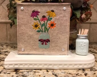 Mason Jar Embroidered Panel for Nora Fleming butter dish and/or magnetic frame
