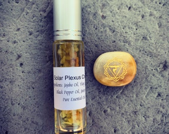 Solar Plexus Chakra Essential Oil Blend / 10ml Roller Bottle w/ Crystals Inside/ Chakra healing / Pure Essential Oils / Aromatherapy