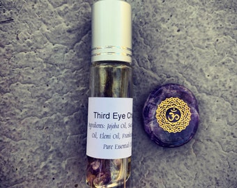 Third Eye Chakra Oil/ Essential Oil Blend / 10ml Roller Bottle w/ Crystals Inside/ Pure Essential Oils /