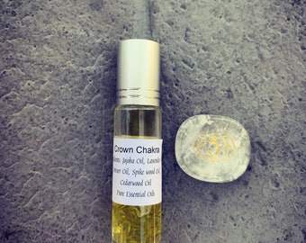 Crown Chakra Oil Blend / 10ml Roller Bottle w/ Crystals Inside/ Chakra Essential Oil