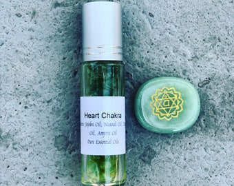 Heart Chakra Oil  Blend / Love Oil /10ml Roller Bottle w/ Crystals Inside/ Chakra healing / Pure Essential Oils / Aromatherapy Oil