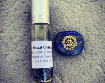 Throat Chakra Essential Oil Blend / 10ml Roller Bottle w/ Crystals Inside/ Chakra healing / Healing Oil / Pure Essential Oils / Aromatherapy