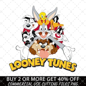 May include: A colorful graphic featuring Looney Tunes characters including Bugs Bunny, Daffy Duck, and Tweety Bird. The Looney Tunes logo is in yellow and orange. The image is a digital design.
