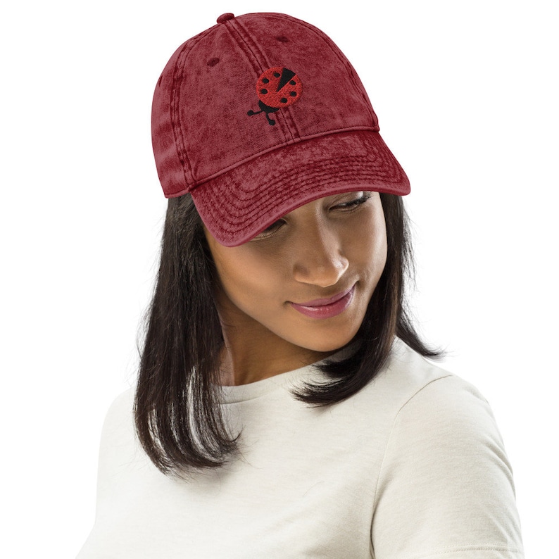 Ladybug Embroidery Vintage 90/'s Cotton Twill Cap by YassyDesigns