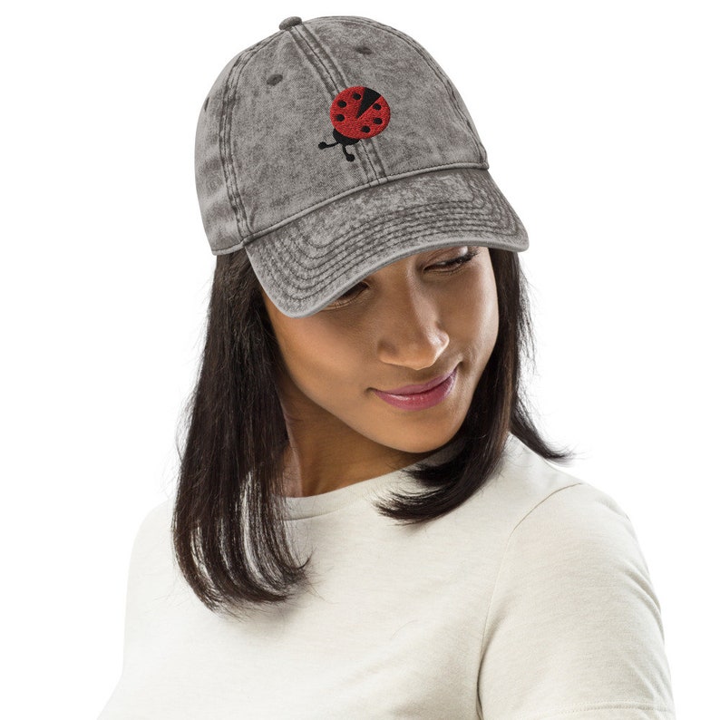 Ladybug Embroidery Vintage 90/'s Cotton Twill Cap by YassyDesigns