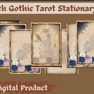 PDF Descarga digital Papel estacionario Escritura gótica Papel Decoración gótica Tarot Estacionario A4 Flores Medusa Té floral teñido