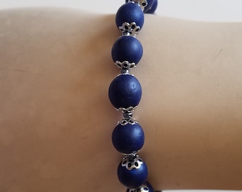 Bermuda round beaded bracelet, tropical beads, handmade cuff bracelet from France