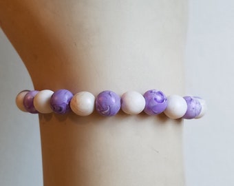 Roma bracelet in round purple and pink beads, purple beaded bracelet