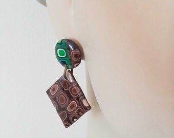 DIANE drop earring, polymer clay and resin, handmade in France
