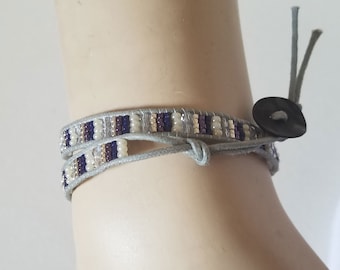 Norwegian woven seed bead bracelet, Scandinavian style, handmade cuff bracelet from France