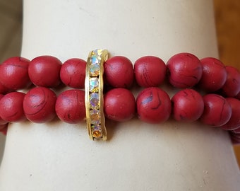 Caribbean bracelet with garnet beads made of polymer clay, colorful beaded bracelet, gift for women