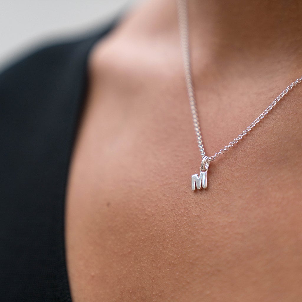Letter M Alphabet Initial Silver Necklace - Etsy