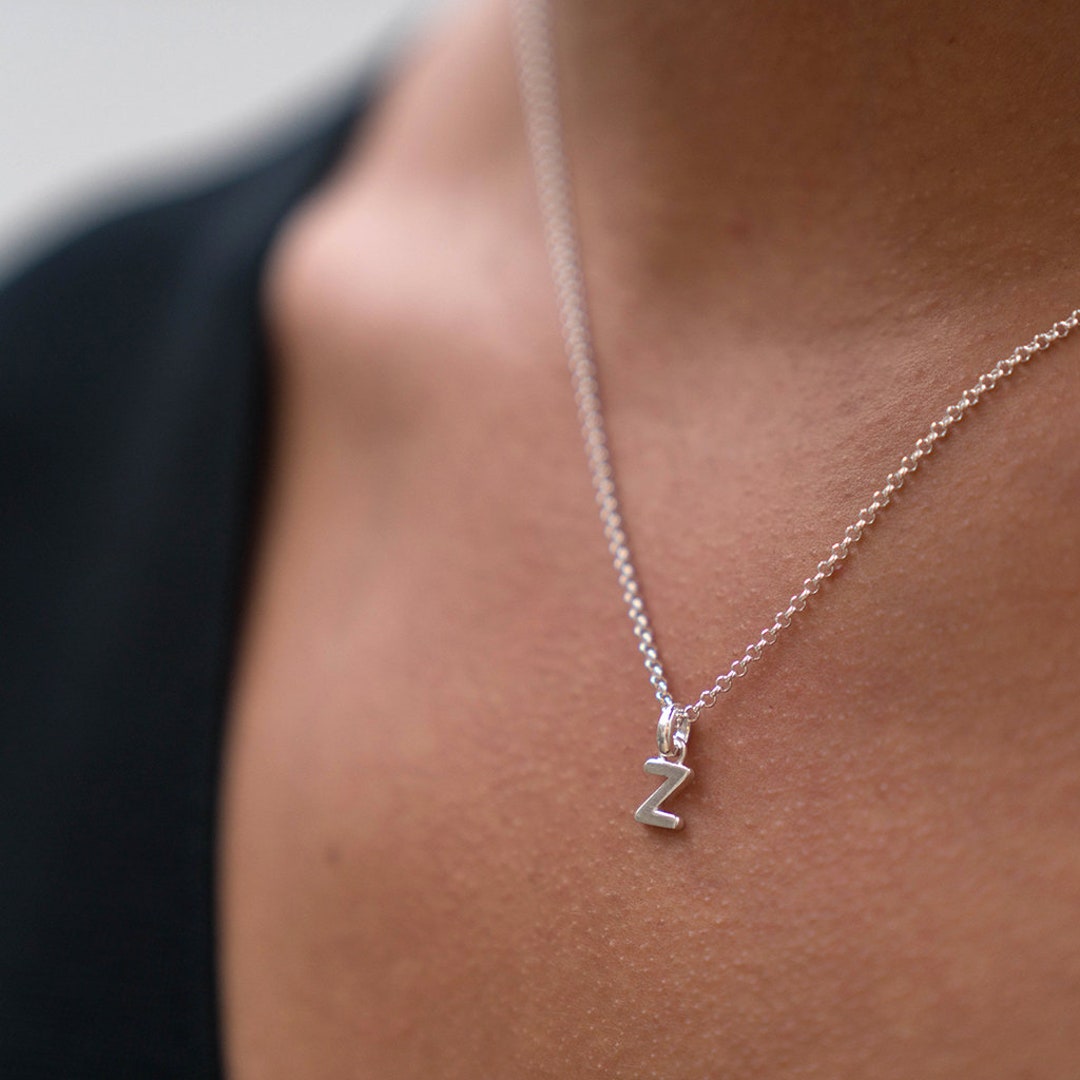 Letter Z Alphabet Initial Silver Necklace Etsy