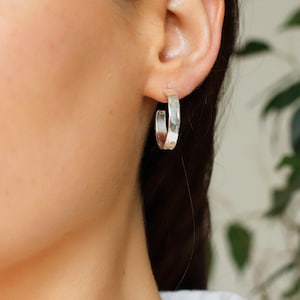 Sterling Silver Beaten Flat Hoop Earrings
