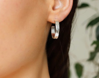 Sterling Silver Beaten Flat Hoop Earrings