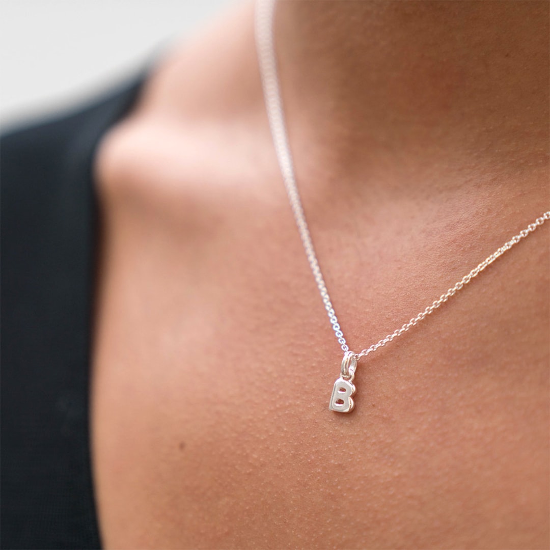 Silver B Necklace Letter B Alphabet Initial Silver Necklace