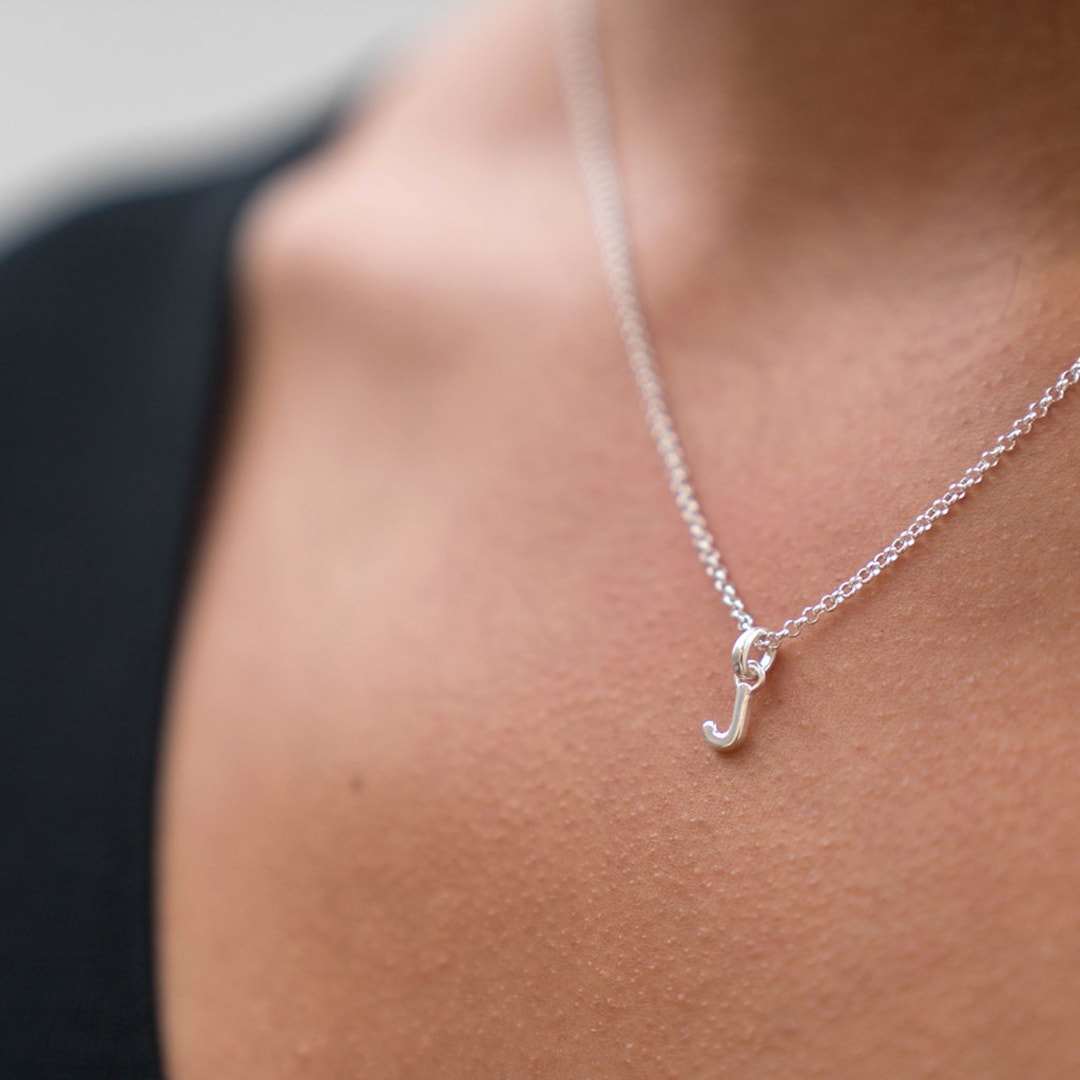 Letter J Alphabet Initial Silver Necklace - Etsy