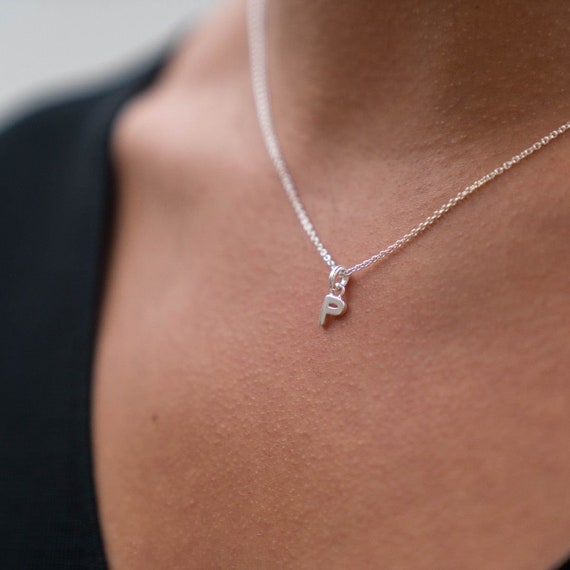 Letter P Alphabet Initial Silver Necklace - Letter Pendant Silver