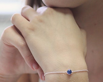 September Birthstone Sapphire Silver Bracelet