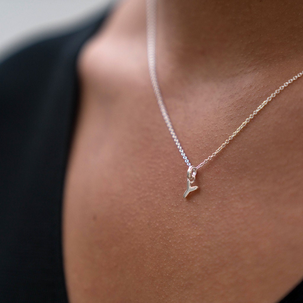 Letter Y Alphabet Initial Silver Necklace Etsy