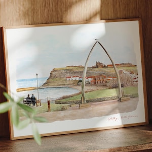 Whitby Art Print, North Yorkshire, Whitby Whalebones, England, Travel Watercolour Painting